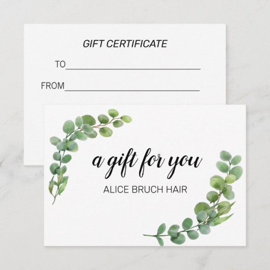 Greenery Eucalyptus Modern Simple Gift Certificate (Voorkant / Achterkant)