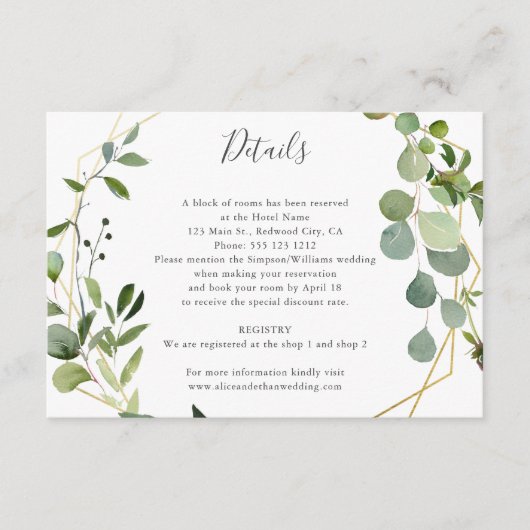 Greenery Eucalyptus Modern Weddings Details Informatiekaartje (Voorkant)