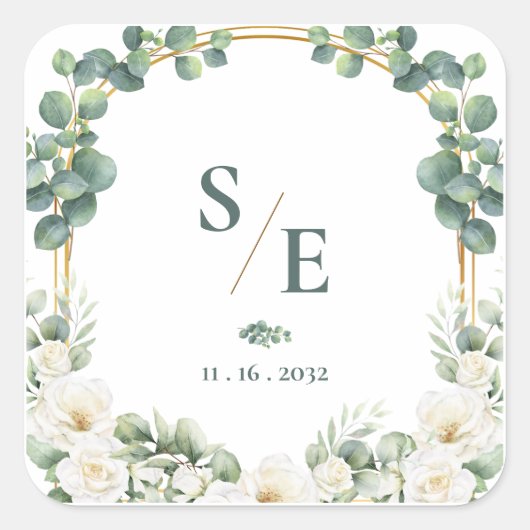 Greenery Eucalyptus Monogram Botanical Wedding Vierkante Sticker (Voorkant)