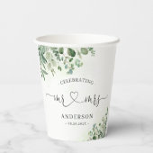Greenery Eucalyptus Mr & Mrs Heart Script Wedding Papieren Bekers (Achterkant)