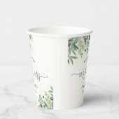 Greenery Eucalyptus Mr & Mrs Heart Script Wedding Papieren Bekers (Rechts)
