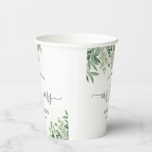 Greenery Eucalyptus Mr & Mrs Heart Script Wedding Papieren Bekers (Rechts)