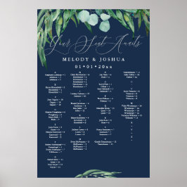 GREENERY EUCALYPTUS NAVY SEATING CHART, ALPHA POSTER