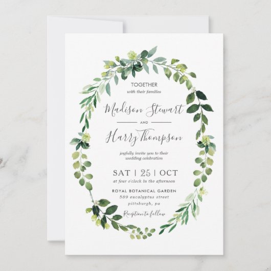 Greenery Eucalyptus Oval Wreated Botanical Wedding Kaart (Voorkant)