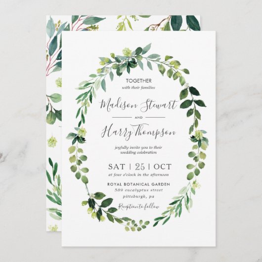 Greenery Eucalyptus Oval Wreated Botanical Wedding Kaart (Voorkant / Achterkant)