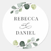 Greenery Eucalyptus Personalized Wedding Ronde Sticker (Voorkant)
