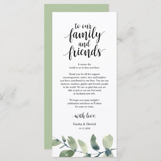 Greenery Eucalyptus Place Programmakaart (Voorkant / Achterkant)