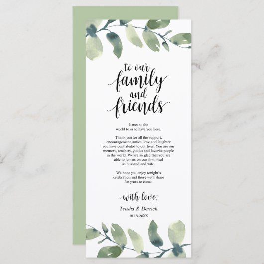 Greenery Eucalyptus Place Programmakaart (Voorkant / Achterkant)