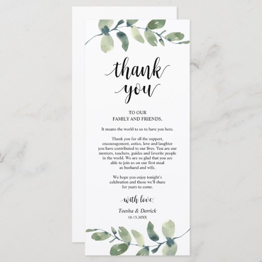 Greenery Eucalyptus Place Programmakaart (Voorkant / Achterkant)