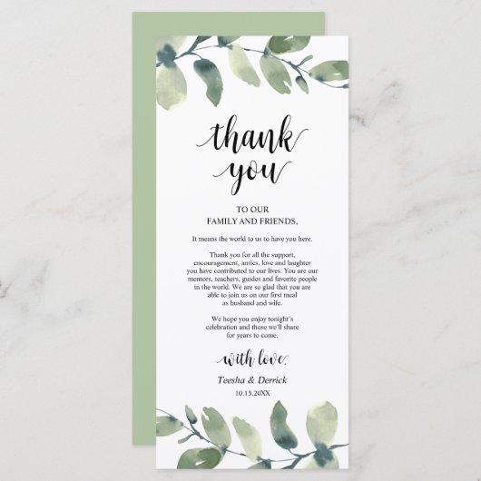 Greenery Eucalyptus Place Programmakaart (Voorkant / Achterkant)