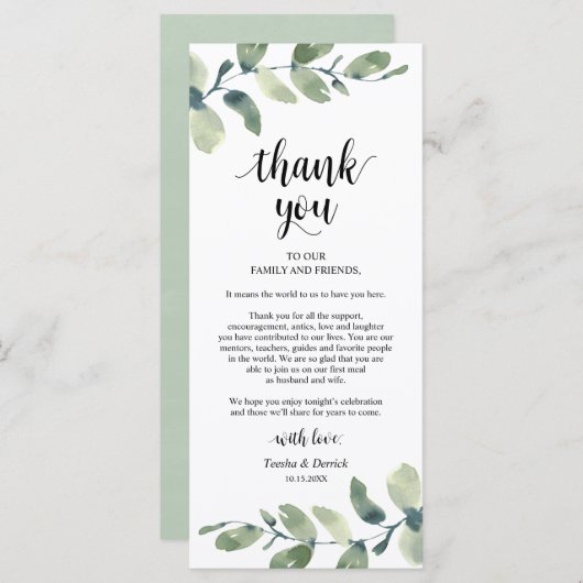 Greenery Eucalyptus Place Programmakaart (Voorkant / Achterkant)