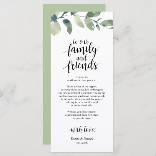 Greenery Eucalyptus Place Programmakaart (Voorkant / Achterkant)