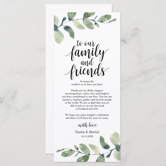 Greenery Eucalyptus Place Programmakaart (Voorkant / Achterkant)