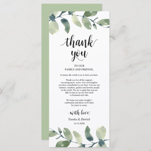 Greenery Eucalyptus Place Programmakaart (Voorkant / Achterkant)