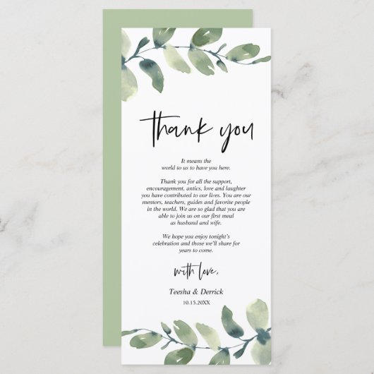 Greenery Eucalyptus Place Programmakaart (Voorkant / Achterkant)