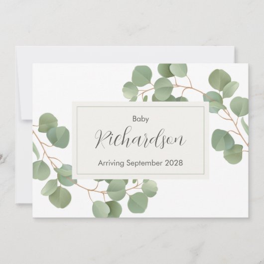 Greenery Eucalyptus Pregnancy Announcement Card Aankondiging (Voorkant)