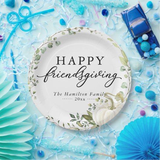 Greenery Eucalyptus Pumpkin Friendsgiving Dinner Papieren Bordje (Feest)