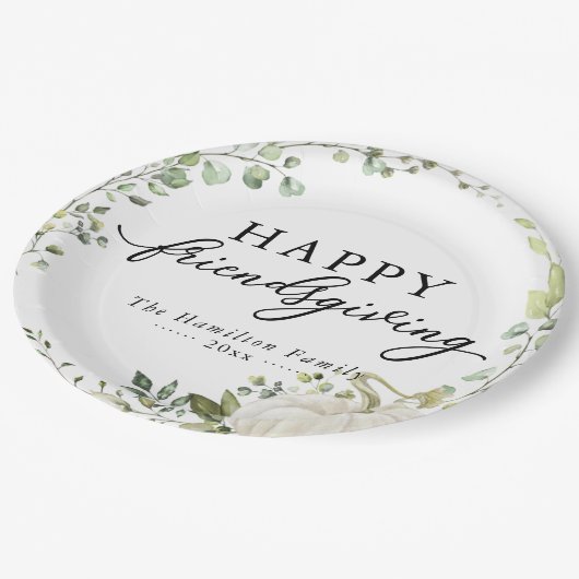 Greenery Eucalyptus Pumpkin Friendsgiving Dinner Papieren Bordje (Gekanteld)