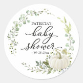 Greenery Eucalyptus Pumpkin Herfst Baby shower Ronde Sticker (Voorkant)