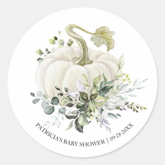 Greenery Eucalyptus Pumpkin Herfst Baby shower Ronde Sticker (Voorkant)