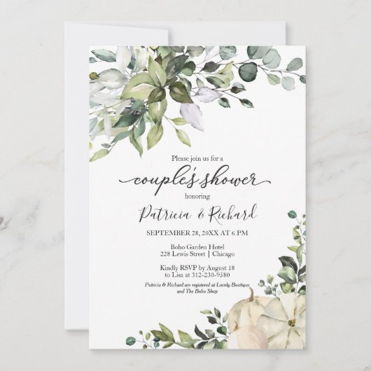 Greenery Eucalyptus Pumpkin Herfst Couple's Shower Kaart (Voorkant)