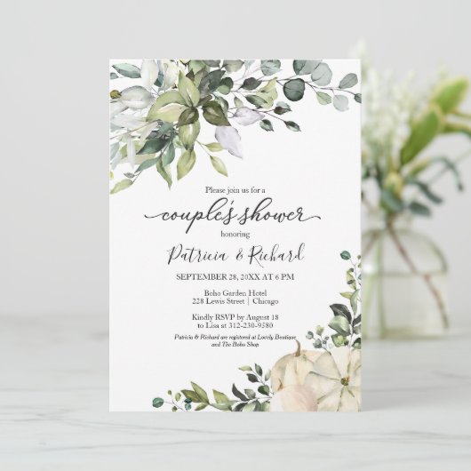 Greenery Eucalyptus Pumpkin Herfst Couple's Shower Kaart (Staand voorkant)