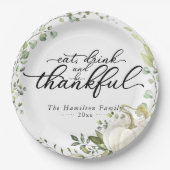 Greenery Eucalyptus Pumpkin Thanksgiving Dinner Papieren Bordje (Voorkant)