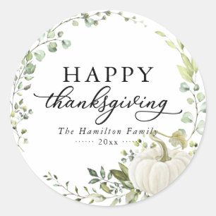 Greenery Eucalyptus Pumpkin Thanksgiving Dinner Ronde Sticker
