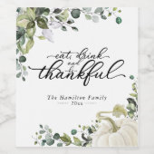 Greenery Eucalyptus Pumpkin Thanksgiving Dinner Wijn Etiket (Enkel label)