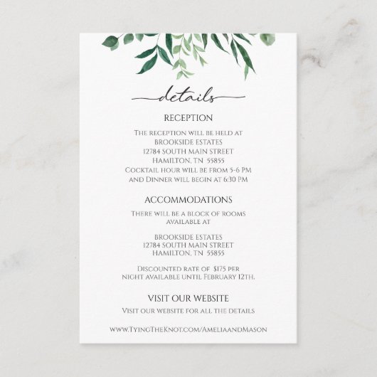 Greenery Eucalyptus Reception Details Card Informatiekaartje (Voorkant)