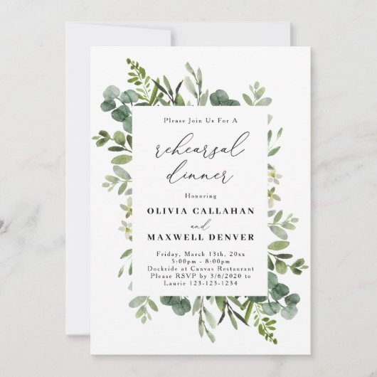 Greenery Eucalyptus Rehearsal Dinner Invitation Kaart (Voorkant)