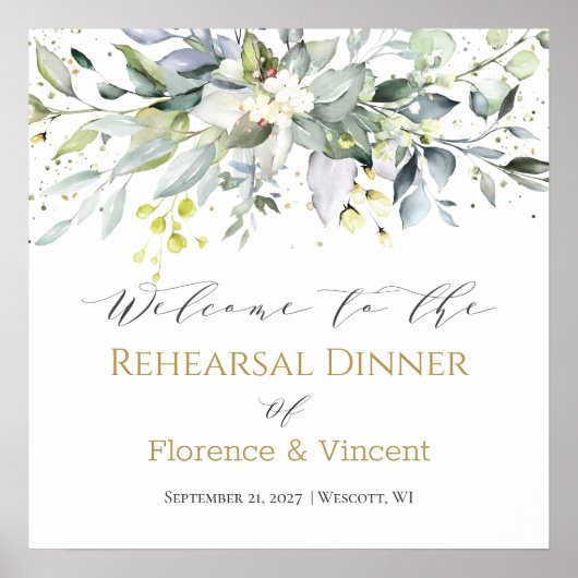 Greenery Eucalyptus Rehearsal Dinner Welcome Sign Poster (Voorkant)
