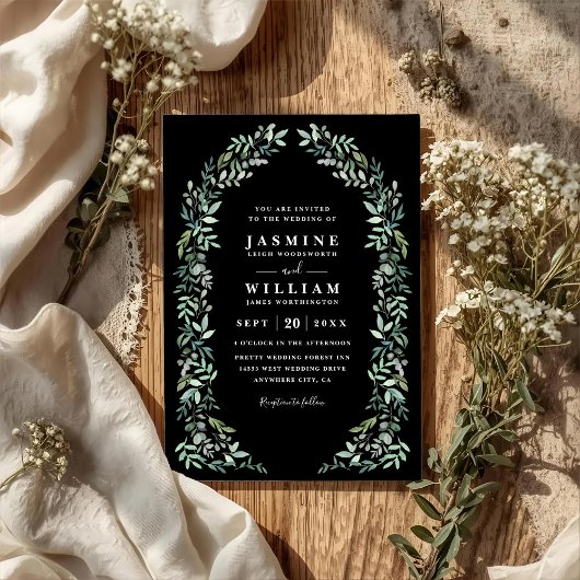 Greenery Eucalyptus Rustic Elegant QR Code Wedding Kaart