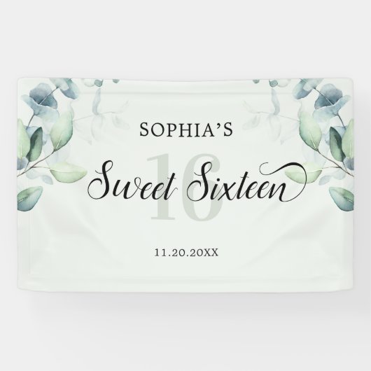 Greenery Eucalyptus Rustic Sweet 16 Spandoek (Horizontaal)