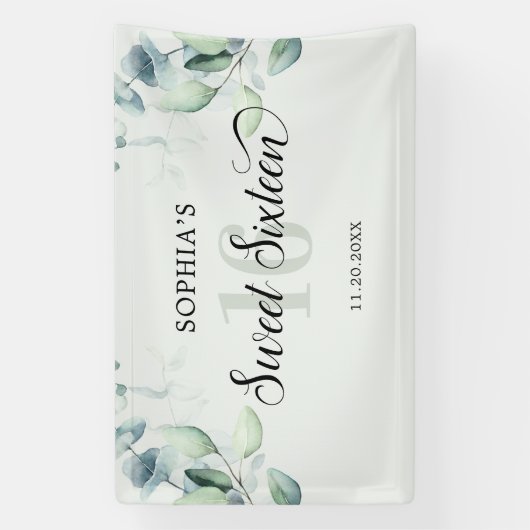 Greenery Eucalyptus Rustic Sweet 16 Spandoek (Verticaal)