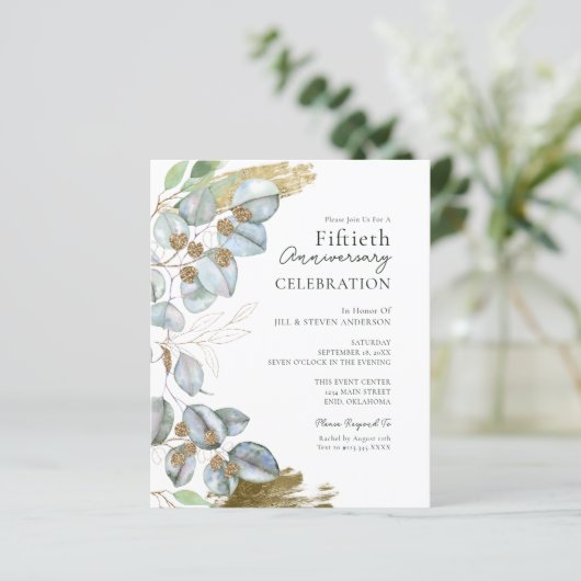 Greenery Eucalyptus Sage 50th Jubileum Invitati (Staand voorkant)