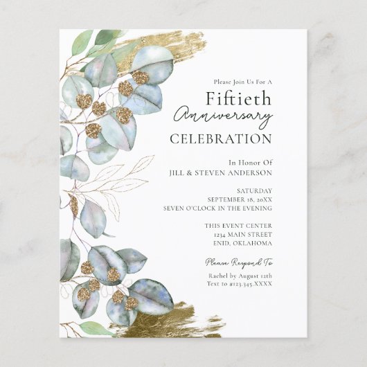 Greenery Eucalyptus Sage 50th Jubileum Invitati (Voorkant)