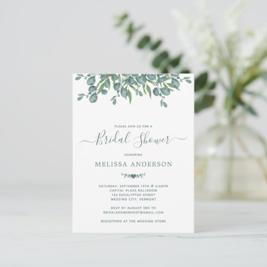Greenery Eucalyptus Sage Bridal Shower Invitation Briefkaart (Staand voorkant)