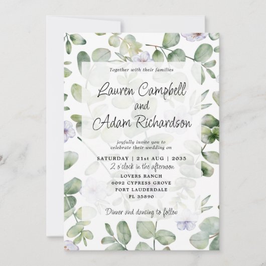 Greenery Eucalyptus Sage Green & Floral Wedding Kaart (Voorkant)