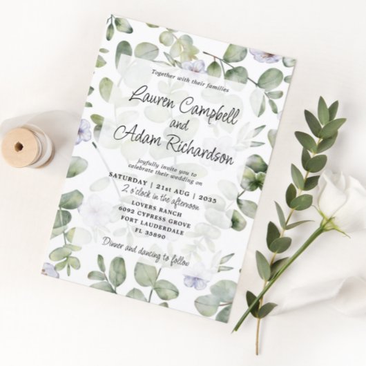 Greenery Eucalyptus Sage Green & Floral Wedding Kaart