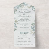 Greenery Eucalyptus Sage Green Waterverf Wedding All In One Uitnodiging (Binnen)