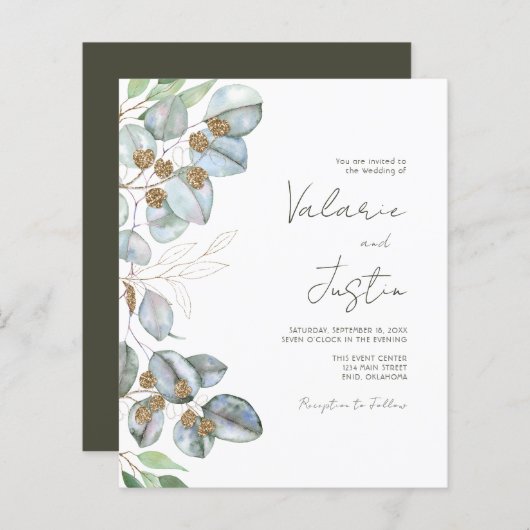 Greenery Eucalyptus Sage Wedding Invitation (Voorkant / Achterkant)