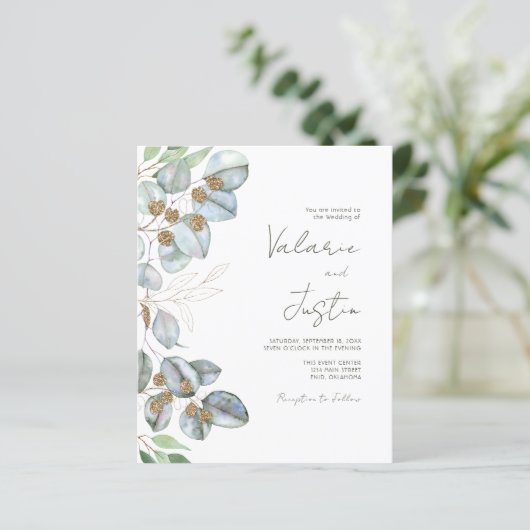 Greenery Eucalyptus Sage Wedding Invitation (Staand voorkant)
