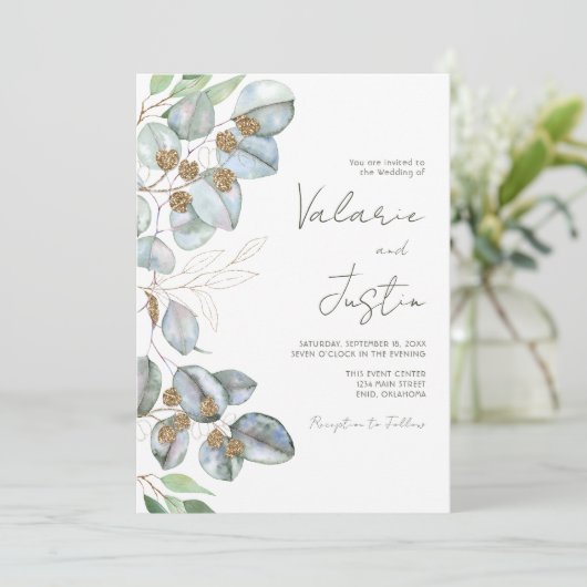 Greenery Eucalyptus Sage Wedding Invitation Kaart (Staand voorkant)