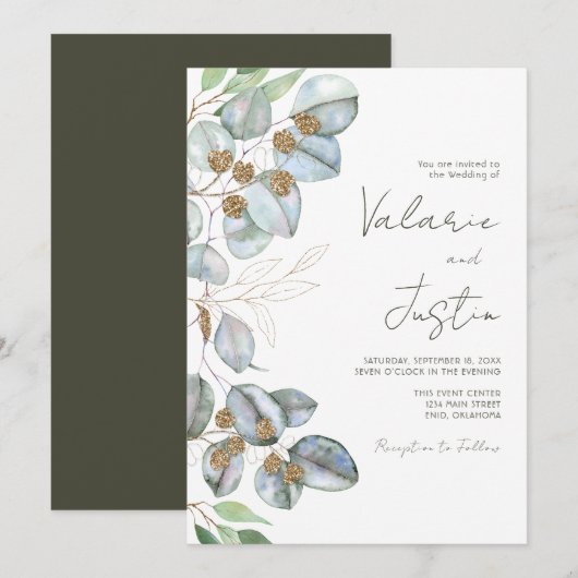 Greenery Eucalyptus Sage Wedding Invitation Kaart (Voorkant / Achterkant)