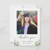 Greenery Eucalyptus Script Afstuderen Foto Bedankkaart (Voorkant)