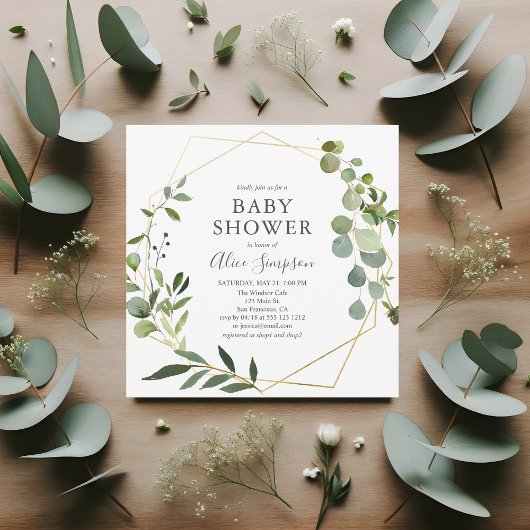 Greenery Eucalyptus Script Baby shower Kaart