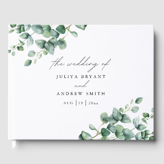Greenery Eucalyptus script bruiloft Gastenboek (Voorkant)