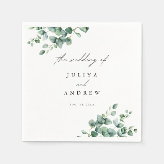 Greenery Eucalyptus script bruiloft Servet (Voorkant)