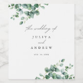 Greenery Eucalyptus script bruiloft Wijn Etiket (Enkel label)